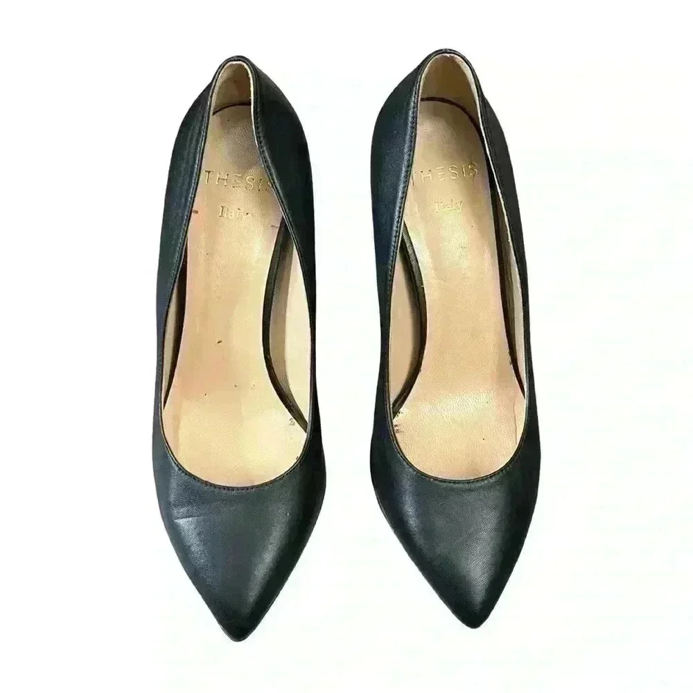 Thesis Couture Eve Classic Pump Designer Heels Black Leather Size EU 38 US 7.5